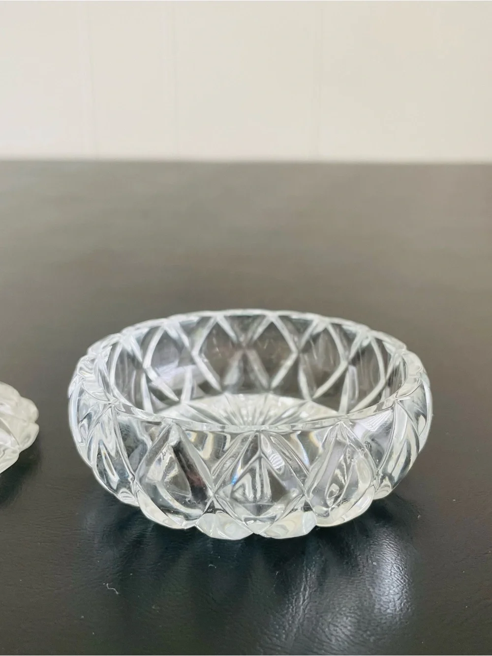 Clear Cut Glass Trinket Dish with Pointed Lid